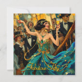 素晴らしい50 1920アートデコフラッパーグリーンジュエル 招待状 (正面)