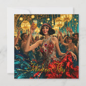 素晴らしい50 1920アートデコフラッパーレッドジュエル 招待状 (正面)