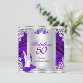 素晴らしい50 50th誕生日パーティパープルシューズ 招待状 (スタンド正面)