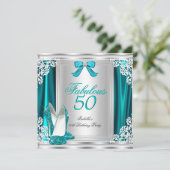 素晴らしい50 50th誕生日パーティーティール(緑がかった色)シューズ 招待状 (スタンド正面)
