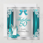 素晴らしい50 50th誕生日パーティーティール(緑がかった色)シューズ 招待状 (正面)