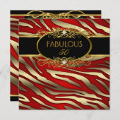 素晴らしい50 50th誕生日パーティー金ゴールドゼブラレッド 招待状 (正面/裏面)