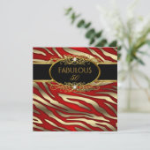 素晴らしい50 50th誕生日パーティー金ゴールドゼブラレッド 招待状 (スタンド正面)