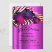 素晴らしい50 PInkプラムパープル金ゴールドハイビスカスパーティー 招待状 (正面)