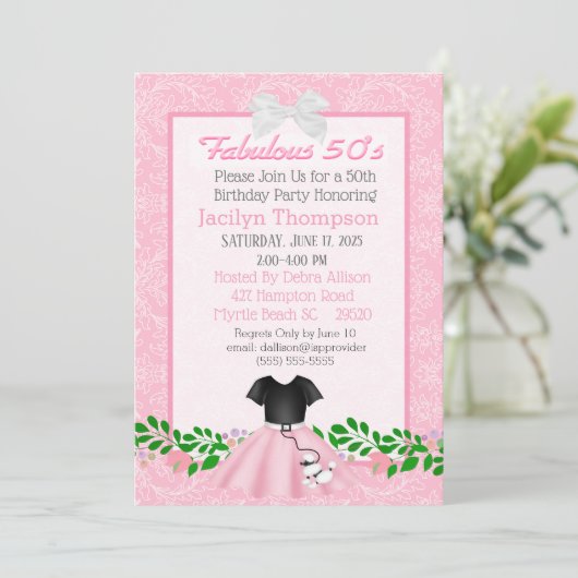 素晴らしい50sプードルスカート誕生日招待状 招待状 (スタンド正面)