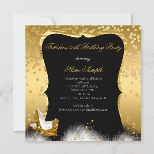 素晴らしい50thバースデーパーティー金ゴールドダイヤモンドグリッター 招待状 (裏面)