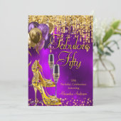素晴らしい50thパープルヒールグリッター金ゴールドシャンパン 招待状 (スタンド正面)
