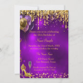 素晴らしい50thパープルヒールグリッター金ゴールドシャンパン 招待状 (裏面)