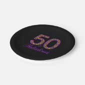 素晴らしい50thパープルブラックレオパード誕生日 ペーパープレート (アングル)
