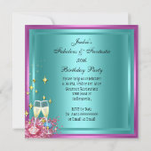 素晴らしい50thピンクティール（緑がかった色）グリッターハイヒール誕生日 招待状 (裏面)