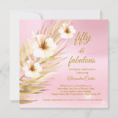 素晴らしい50thピンク金ゴールドホワイトフローラ誕生日 招待状 (正面)