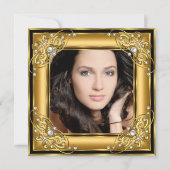 素晴らしい50thフォトブラック金ゴールド誕生日パーティー 招待状 (裏面)