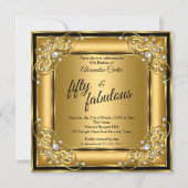 素晴らしい50thフォトブラック金ゴールド誕生日パーティー 招待状 (正面)