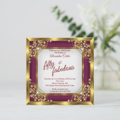 素晴らしい50thフォトブルゴーニュ赤金ゴールドパーティー 招待状 (スタンド正面)