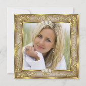 素晴らしい50thフォトベージュブラウンダマスク金ゴールドパーティー 招待状 (裏面)