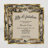 素晴らしい50thフォトベージュブラックダマスク金ゴールドパーティー 招待状 (正面/裏面)