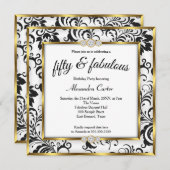 素晴らしい50thフォト白黒金ゴールドダマスクパーティー 招待状 (正面/裏面)