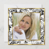 素晴らしい50thフォト白黒金ゴールドダマスクパーティー 招待状 (裏面)