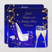 素晴らしい50thブルーグリッターハイヒール誕生日2 招待状 (正面/裏面)