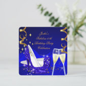 素晴らしい50thブルーグリッターハイヒール誕生日2 招待状 (スタンド正面)