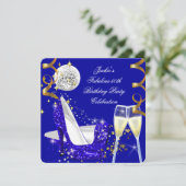 素晴らしい50thブルーグリッターハイヒール誕生日3 招待状 (スタンド正面)
