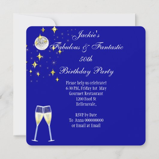 素晴らしい50thブルーグリッターハイヒール誕生日3 招待状 (裏面)