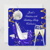 素晴らしい50thブルーグリッターハイヒール誕生日3 招待状 (正面)