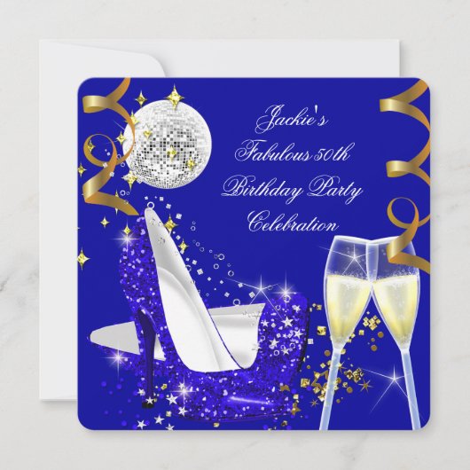 素晴らしい50thブルーグリッターハイヒール誕生日3 招待状 (正面)