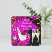 素晴らしい50thホットピンクグリッターハイヒール誕生日 招待状 (スタンド正面)