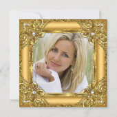 素晴らしい50th写真金ゴールドオン金ゴールドパールパーティー 招待状 (裏面)