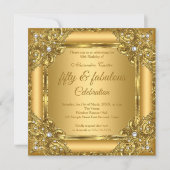 素晴らしい50th写真金ゴールドオン金ゴールドパールパーティー 招待状 (正面)