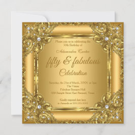 素晴らしい50th写真金ゴールドオン金ゴールドパールパーティー 招待状