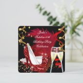 素晴らしい50th赤グリッターハイヒールバースデーパーティー 招待状 (スタンド正面)