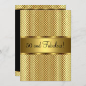 素晴らしい50th金ゴールドエレガントな誕生日パーティー 招待状 (正面/裏面)