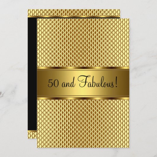 素晴らしい50th金ゴールドエレガントな誕生日パーティー 招待状 (正面/裏面)