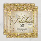 素晴らしい50th金ゴールドシャンパンバースデーパーティー 招待状 (正面/裏面)