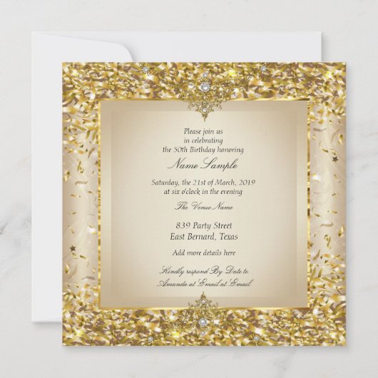 素晴らしい50th金ゴールドシャンパンバースデーパーティー 招待状 (裏面)