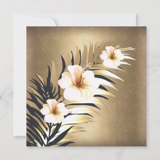 素晴らしい50th金ゴールドブラウンベージュブラックフローラパーティー 招待状 (裏面)