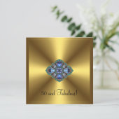 素晴らしい50th金ゴールドブルージュエルエレガント誕生日 招待状 (スタンド正面)