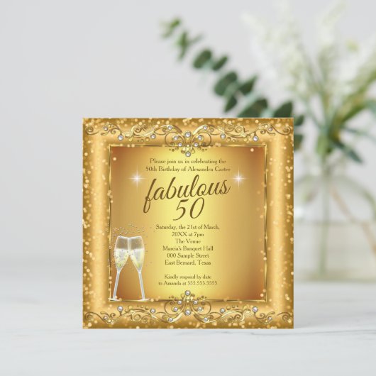素晴らしい50th sparkle金ゴールドシャンパンパーティー写真 招待状 (スタンド正面)