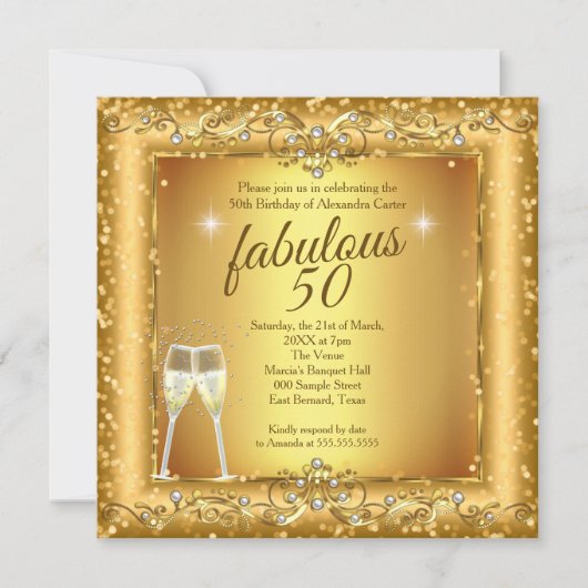 素晴らしい50th sparkle金ゴールドシャンパンパーティー写真 招待状 (正面)