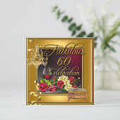 素晴らしい60お祝い60th金ゴールドレッドローゼワイン 招待状 (スタンド正面)