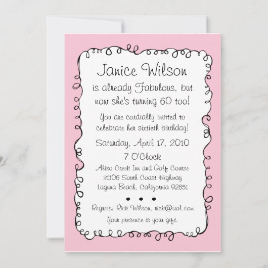 素晴らしい60カスタム誕生日招待状 招待状 (裏面)