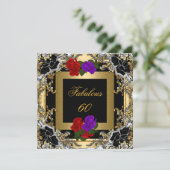 素晴らしい60パープルレッドローズ金ゴールドブラックシルバー 招待状 (スタンド正面)