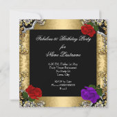 素晴らしい60パープルレッドローズ金ゴールドブラックシルバー 招待状 (裏面)