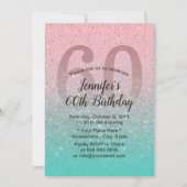素晴らしい60ピンクターコイズグリッターグラデーション誕生日 招待状 (正面)