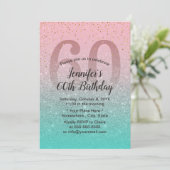 素晴らしい60ピンクターコイズグリッターグラデーション誕生日 招待状 (スタンド正面)