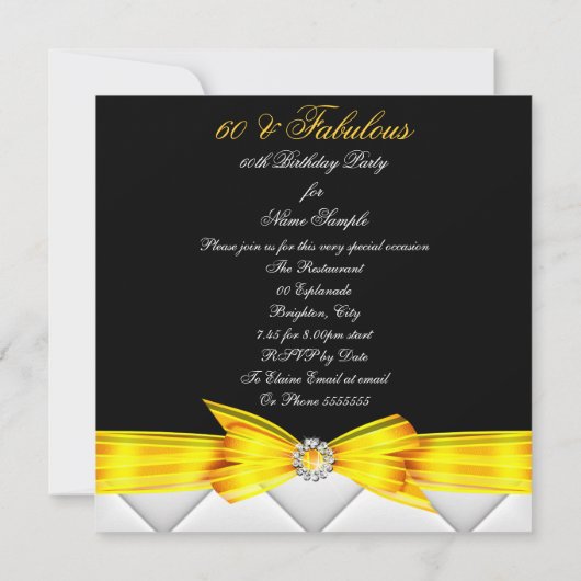 素晴らしい60フォトイエローエレガントモダン誕生日2 招待状 (裏面)