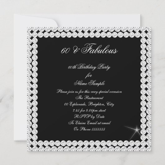 素晴らしい60フォトエレガント白黒誕生日2 招待状 (裏面)