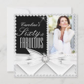 素晴らしい60フォトエレガント白黒誕生日2 招待状 (正面)